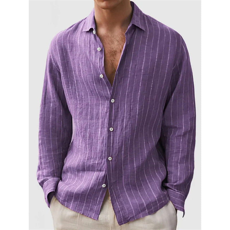 Long Sleeve Men's Shirt Striped Print - Evans creations LLC