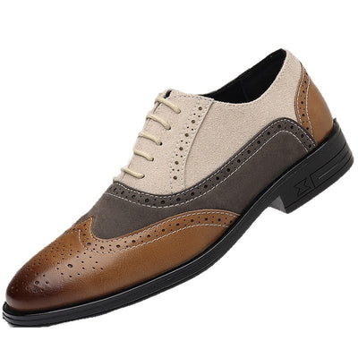 Plus Size Male Brogue Pointed Casual Leather Shoes - Evans creations LLC
