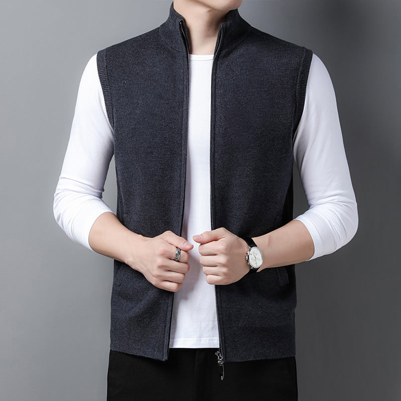 Pure Color Warm Keeping Zipper Knitted Men's Thickened Vest Coat - Evans creations LLC