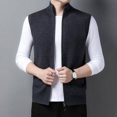 Pure Color Warm Keeping Zipper Knitted Men's Thickened Vest Coat - Evans creations LLC