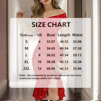 Women's Solid Color Ruffled High-Slit Bodycon Dress Sparkling Off-Shoulder Party Dress For Summer - Evans creations LLC
