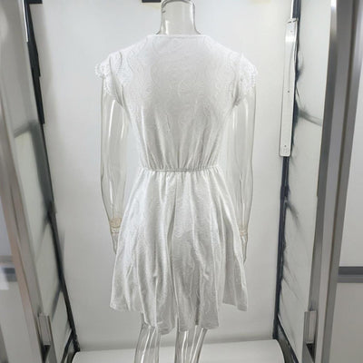 Women's V-Neck Solid Color Short Sleeve Dress With Lace Trim - Summer Sexy Vacation Dress - Evans creations LLC