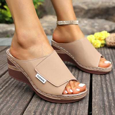 Plus Size Wedge Thick Bottom Peep-toe Slippers - Evans creations LLC