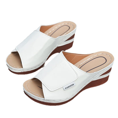 Plus Size Wedge Thick Bottom Peep-toe Slippers - Evans creations LLC