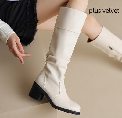Thick Mid-heel High-top Below The Knee Women's Knight Warm Boots - Evans creations LLC
