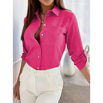 Womens Button Down Shirts V Neck Rolled Up Long Sleeve Tops Elegant Dressy Blouses Business Casual Outfits - Evans creations LLC