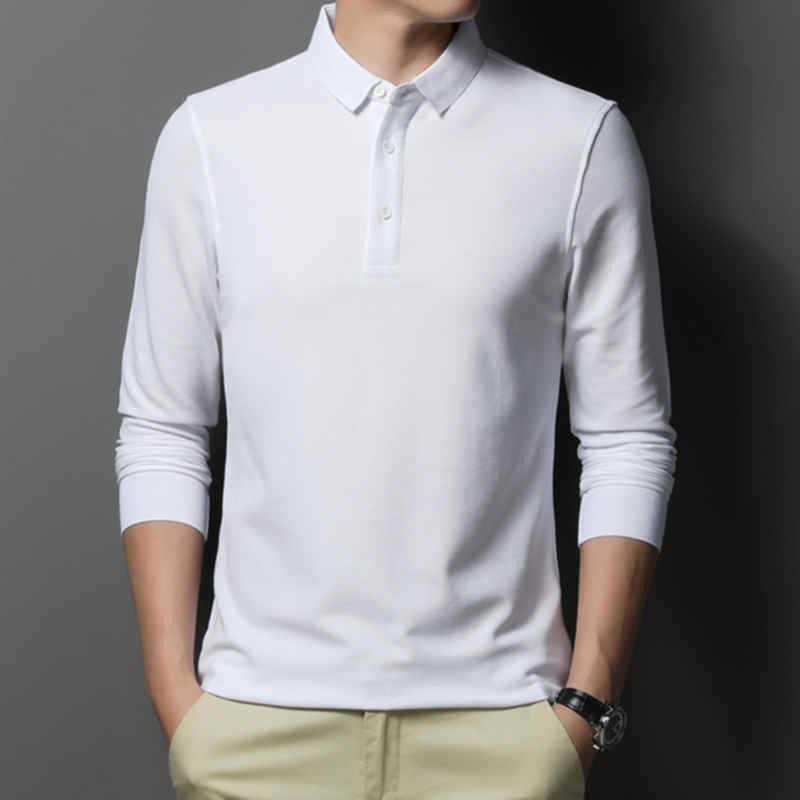 Casual And Comfortable Fashion Classic Solid Color Long Sleeve Lapel Polo Shirt - Evans creations LLC