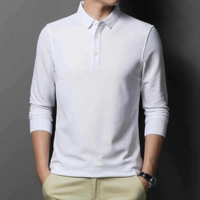 Casual And Comfortable Fashion Classic Solid Color Long Sleeve Lapel Polo Shirt - Evans creations LLC