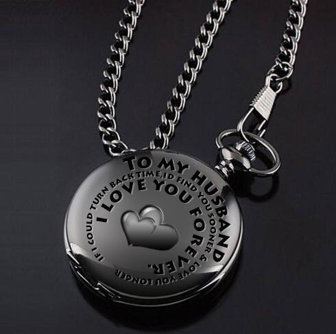 retro black fashion silver smooth steampunk quartz pocket watch stainless steel chain necklace 30 cm for men for women with gift box - Evans creations LLC