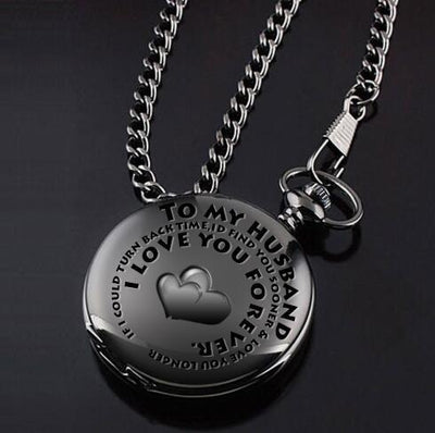retro black fashion silver smooth steampunk quartz pocket watch stainless steel chain necklace 30 cm for men for women with gift box - Evans creations LLC