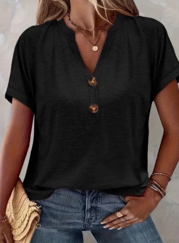 Women's Solid Color Button Short Sleeved Shirt - Evans creations LLC