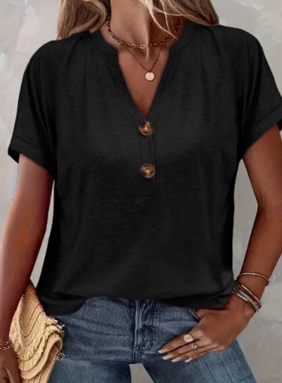 Women's Solid Color Button Short Sleeved Shirt - Evans creations LLC