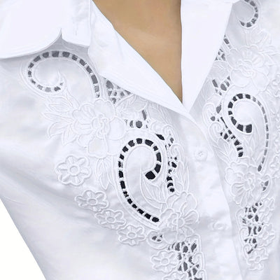 Women's Contrast Lace Long Sleeve Tops Button Down Shirts Dressy Casual Blouses Fall Fashion Clothes - Evans creations LLC