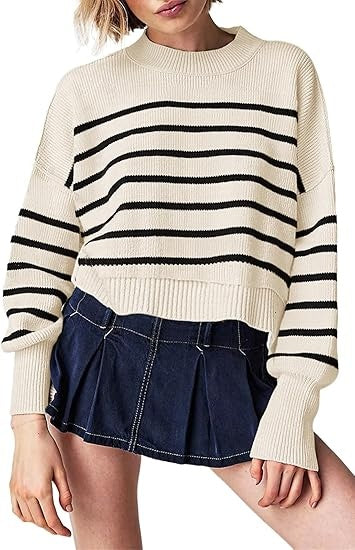 Striped Long-sleeved Sweater For Women - Evans creations LLC