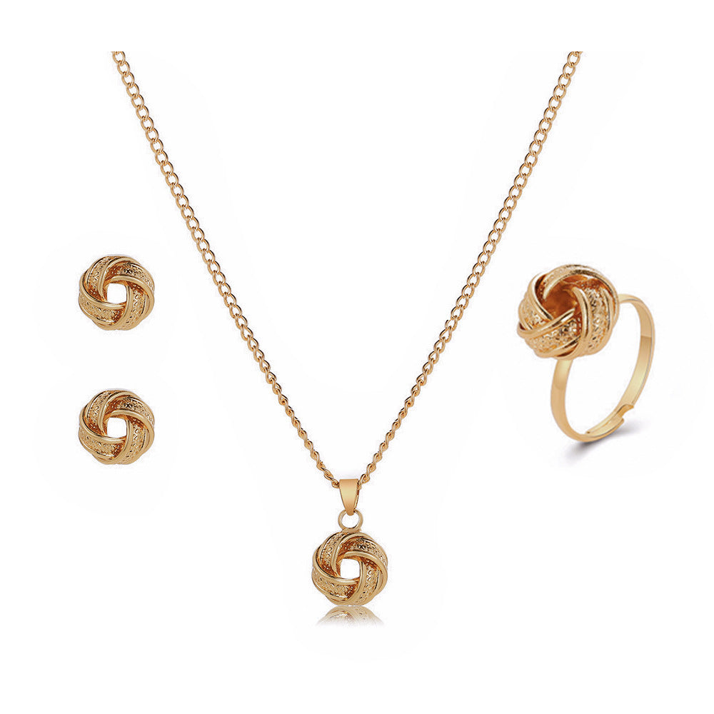 Twisted Bends And Hitches Creative Knotted Necklace Ear Stud Ring Jewelry Suit - Evans creations LLC