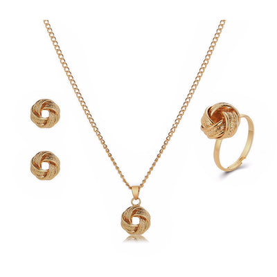 Twisted Bends And Hitches Creative Knotted Necklace Ear Stud Ring Jewelry Suit - Evans creations LLC