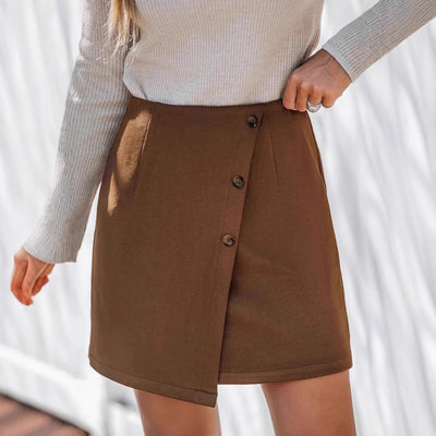 Women's Irregular High Waist Zipper Button Skirt - Evans creations LLC