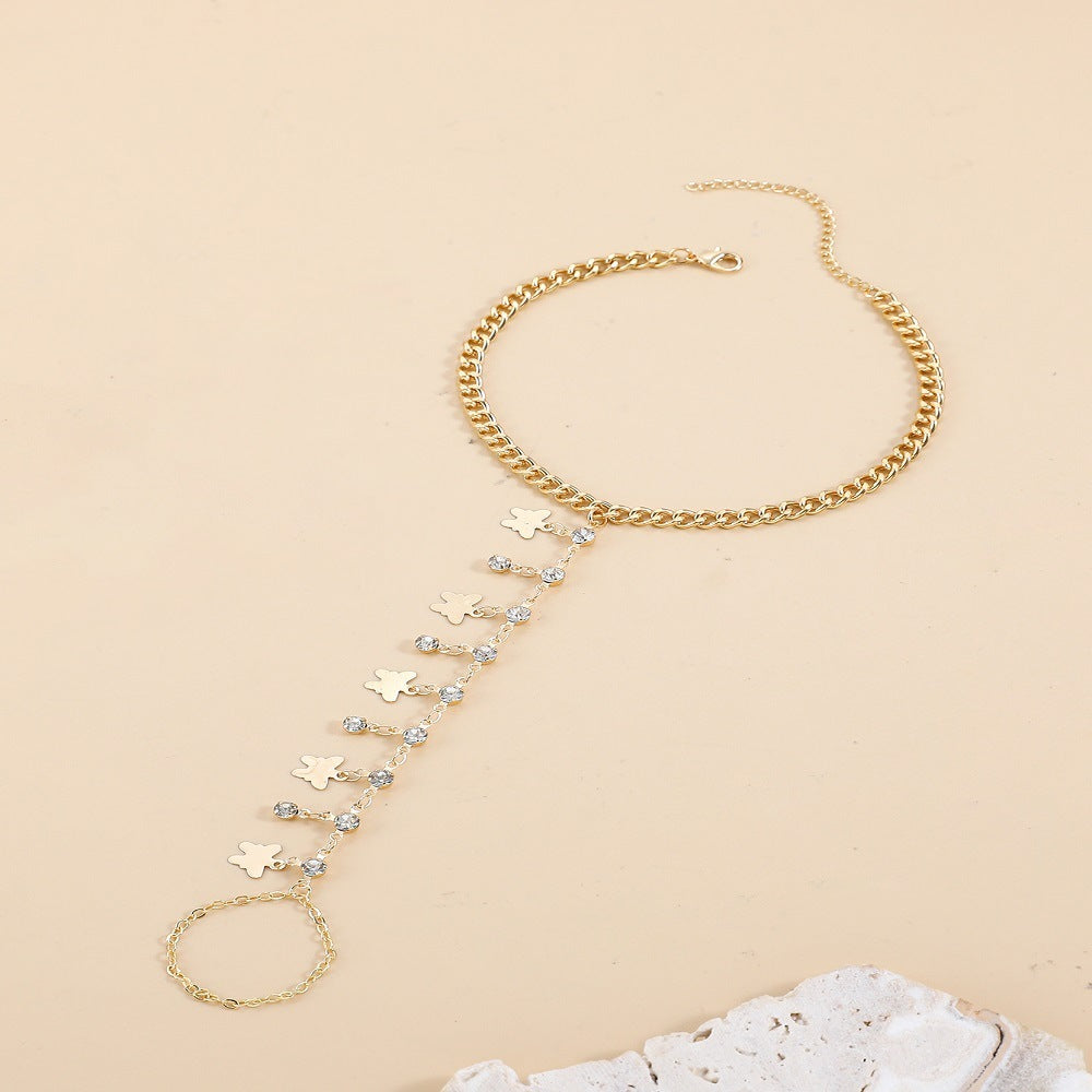 Summer Beach Style Simple Rhinestone Butterfly Pendant Toe Ring Finger Anklet - Evans creations LLC