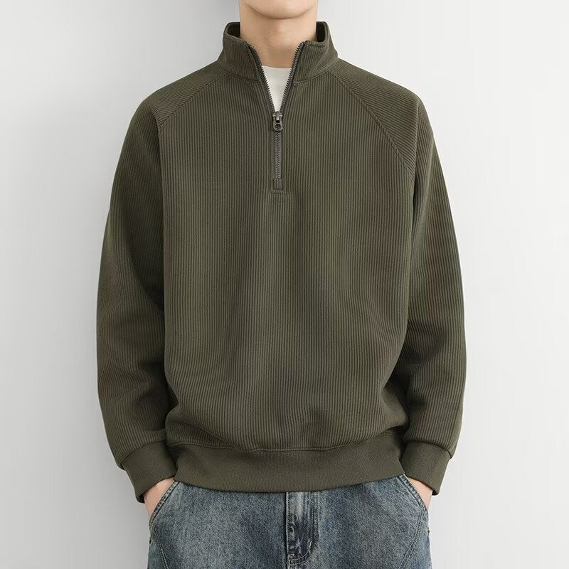 Half Zipped Stand Collar Men's Vintage Fleece-lined Thickened Casual Sweatshirt - Evans creations LLC