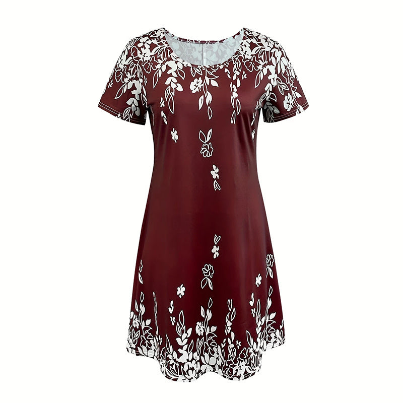 Women's Summer Boho Dress Vintage Floral Print Short Sleeve T-Shirt Sundress Beach Casual Dress - Evans creations LLC