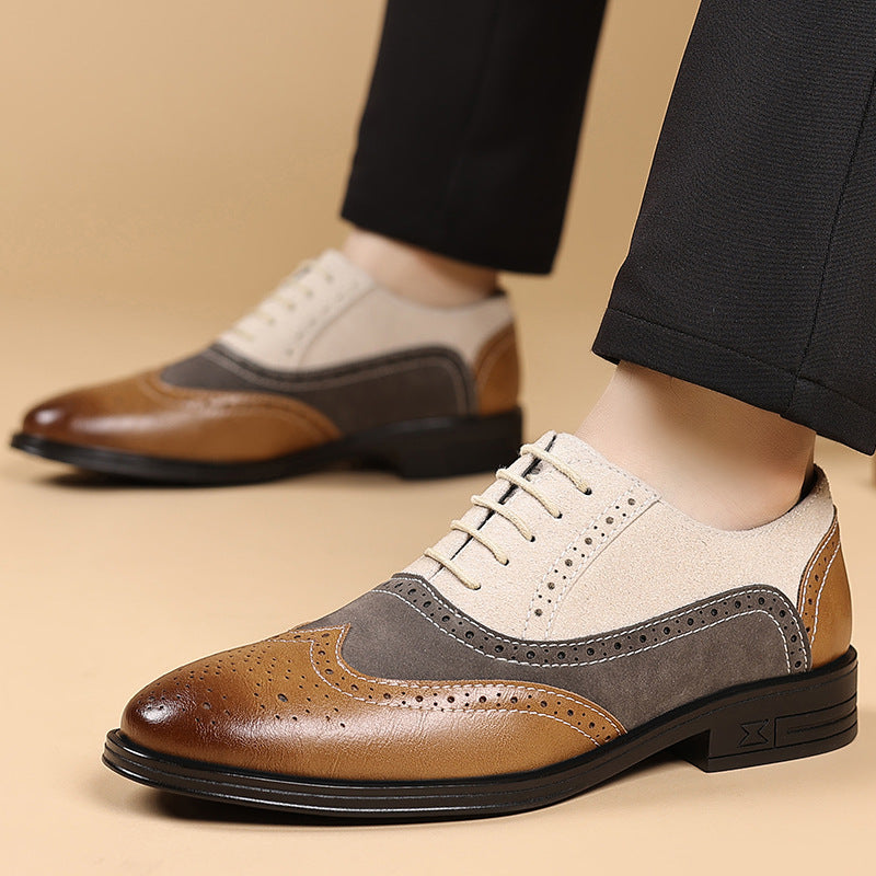 Plus Size Male Brogue Pointed Casual Leather Shoes - Evans creations LLC