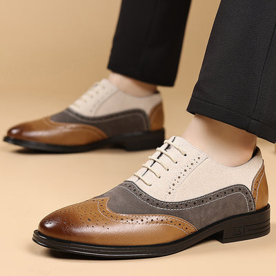 Plus Size Male Brogue Pointed Casual Leather Shoes - Evans creations LLC