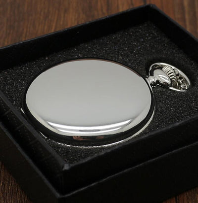 retro black fashion silver smooth steampunk quartz pocket watch stainless steel chain necklace 30 cm for men for women with gift box - Evans creations LLC