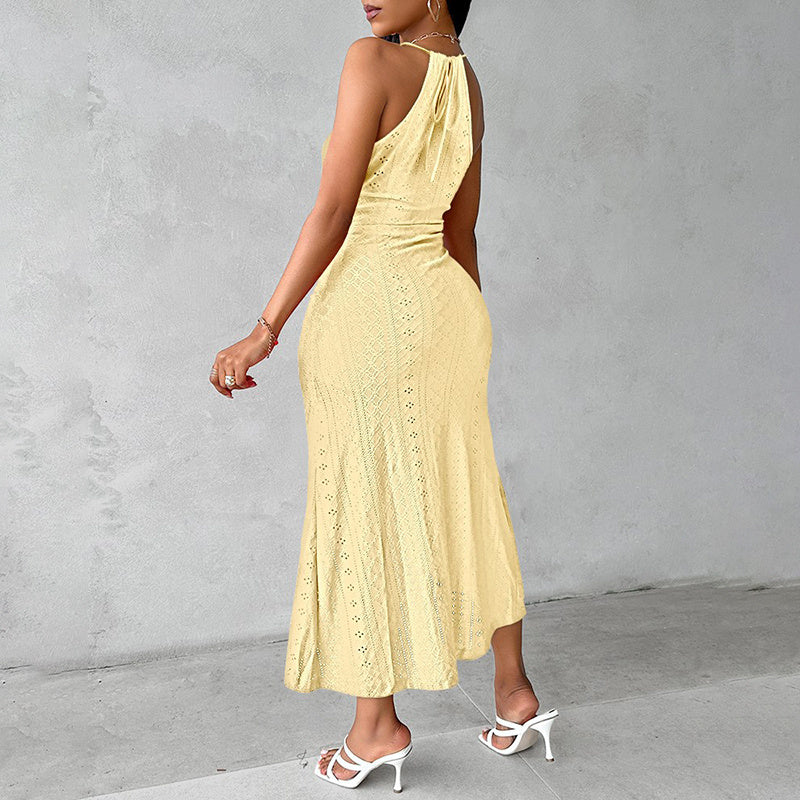 Women's Sexy Halter Neck Ruched Bodycon Midi Dresses Elegant Sleeveless Cocktail Party Dress - Evans creations LLC