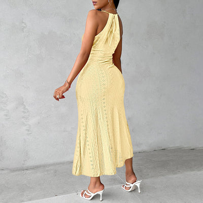 Women's Sexy Halter Neck Ruched Bodycon Midi Dresses Elegant Sleeveless Cocktail Party Dress - Evans creations LLC