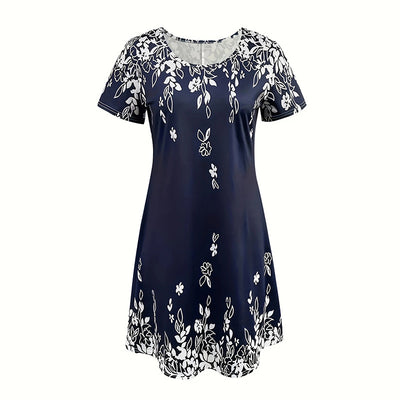 Women's Summer Boho Dress Vintage Floral Print Short Sleeve T-Shirt Sundress Beach Casual Dress - Evans creations LLC