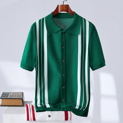 Casual Trend Men's Breathable Stripes Short-sleeved Polo Shirt - Evans creations LLC