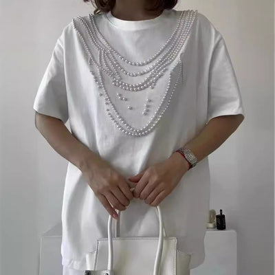 Heavy Industry Beads Pearl All-match Slimming And Fashionable Top - Evans creations LLC