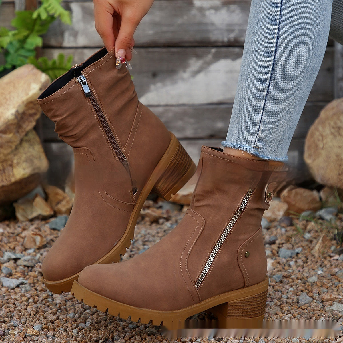 Belt Buckle Women's Ankle Boots Elastic Band - Evans creations LLC