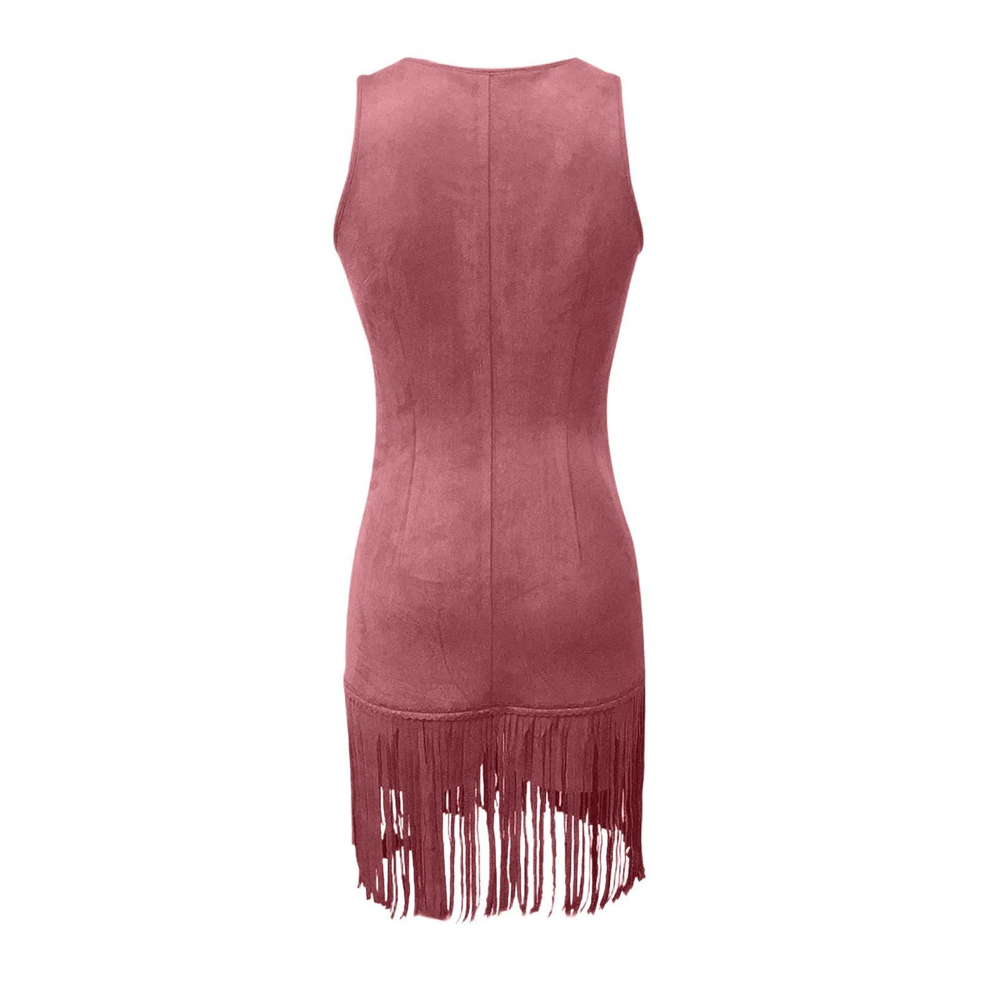 Women's Western Style Vest Dress - V-Neck Button Front Mini Dress With Fringe Detail Summer Wear - Evans creations LLC
