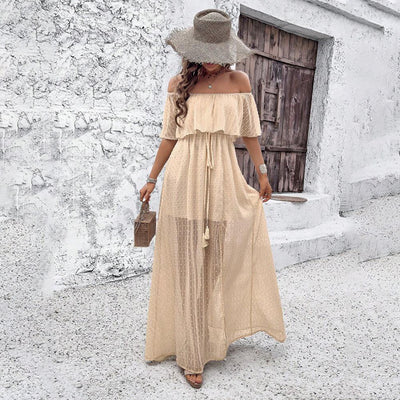 Womens Off The Shoulder Ruffle Party Dresses Side Split Beach Maxi Dress - Evans creations LLC