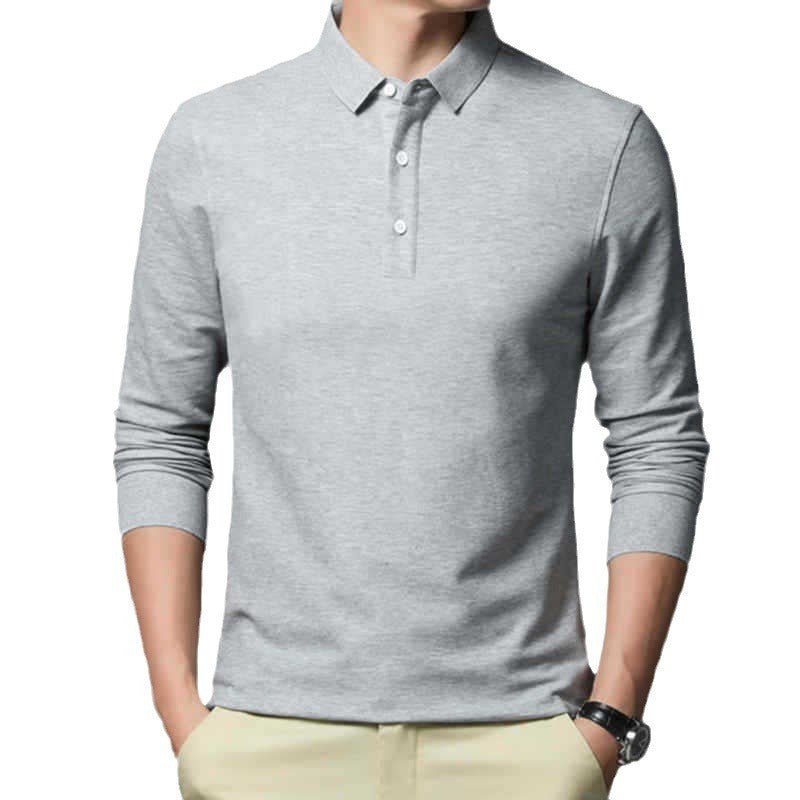 Casual And Comfortable Fashion Classic Solid Color Long Sleeve Lapel Polo Shirt - Evans creations LLC