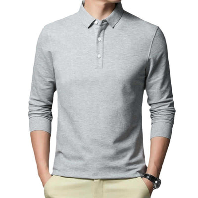 Casual And Comfortable Fashion Classic Solid Color Long Sleeve Lapel Polo Shirt - Evans creations LLC