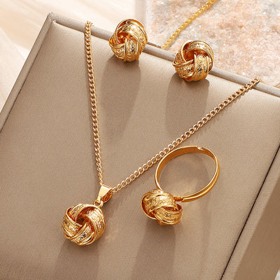 Twisted Bends And Hitches Creative Knotted Necklace Ear Stud Ring Jewelry Suit - Evans creations LLC