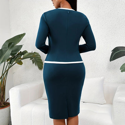 Women's Square Neck Half Sleeve Office Dress - Mock Two-Piece Bodycon Work Dress - Evans creations LLC