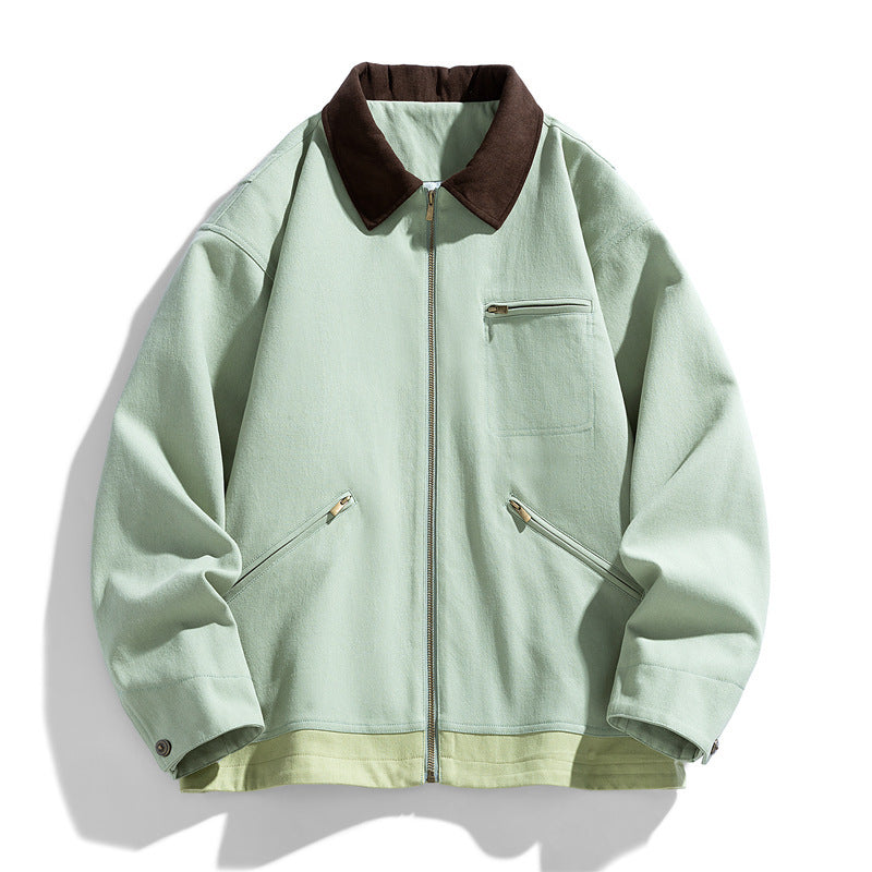 Contrast Color Washed Polo Collar Jacket Men - Evans creations LLC