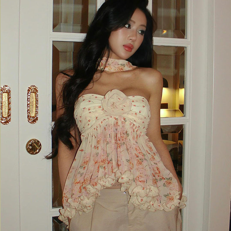 Women's Floral Chiffon Top Tube Loose Vest - Evans creations LLC