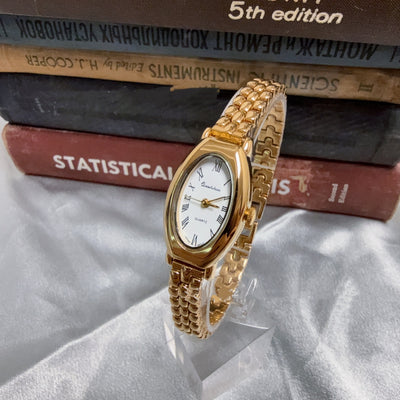 Oval Mesh Belt Retro Golden Simple Graceful Backflow Gold-plated Quartz Watch - Evans creations LLC