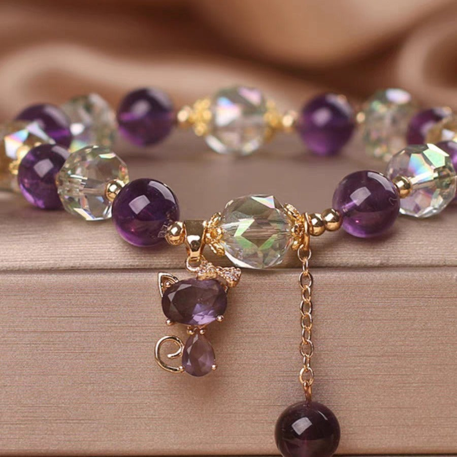 Natural Amethyst Fox Pendant Bracelet - Evans creations LLC