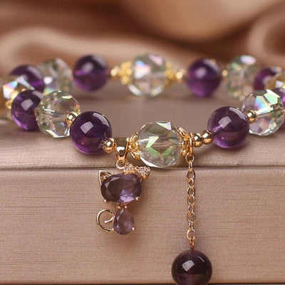 Natural Amethyst Fox Pendant Bracelet - Evans creations LLC