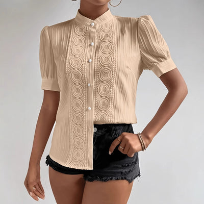 European And American Lace Patchwork Stand-up Collar Women's Top - Evans creations LLC