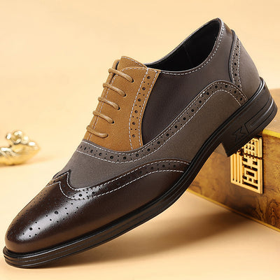 Plus Size Male Brogue Pointed Casual Leather Shoes - Evans creations LLC