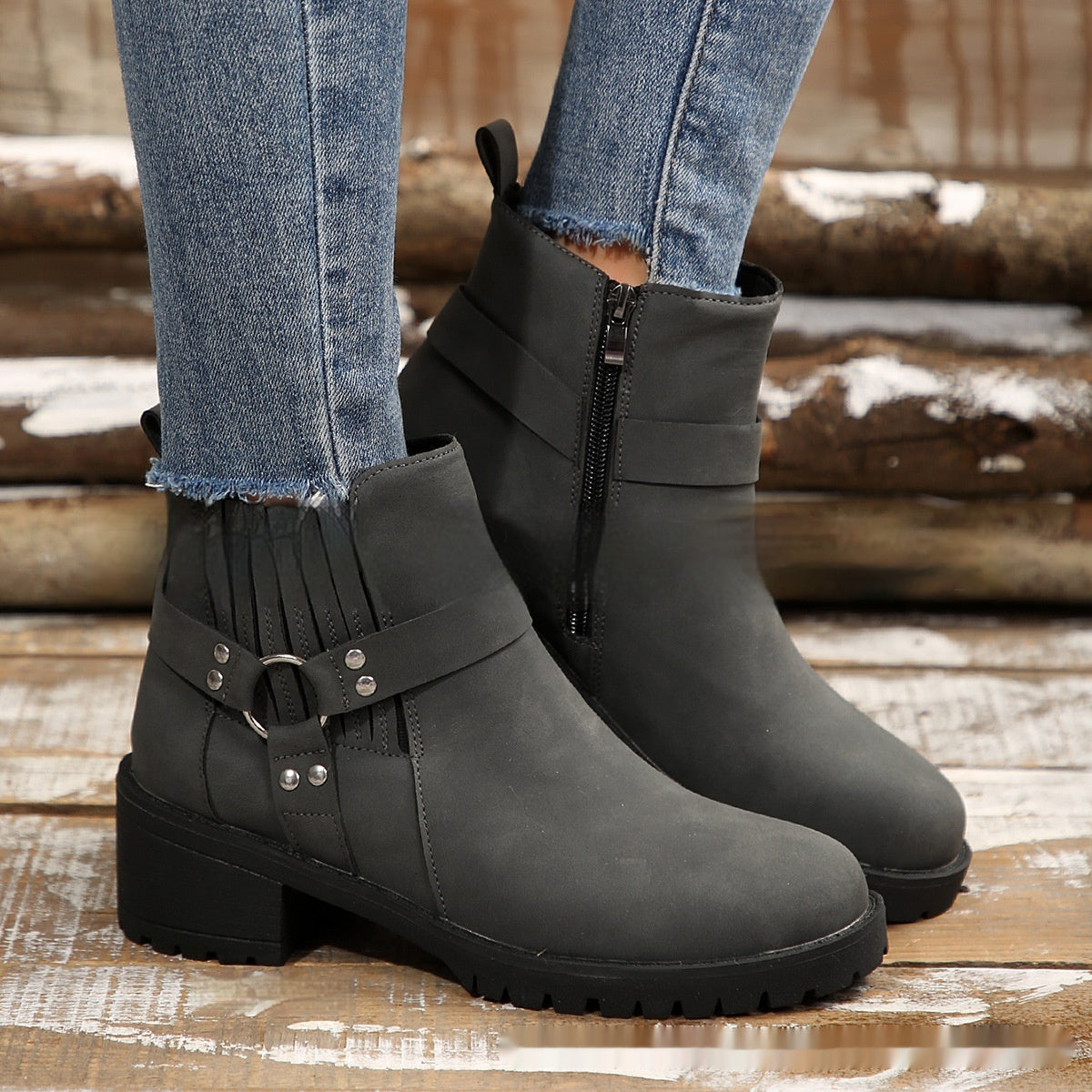 Belt Buckle Women's Ankle Boots Elastic Band - Evans creations LLC