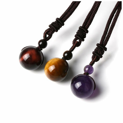 Fashion 16mm Natural Obsidian Pendant Amethyst Necklace For Men And Women - Evans creations LLC