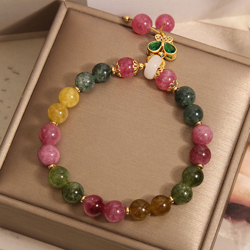 Natural Jade Color Tourmaline Butterfly Pendant Bracelet - Evans creations LLC