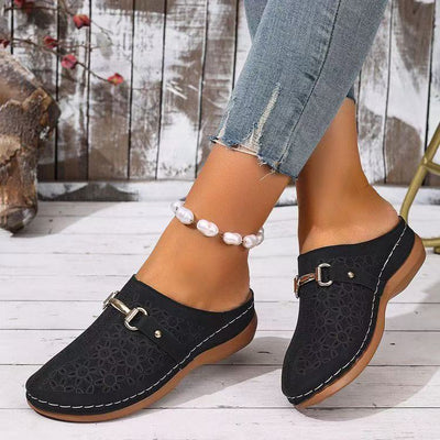 Summer New Closed Toe Metal Buckle Hollowed Women's Shoes - Evans creations LLC